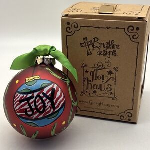 Glass Ornament Christmas  Red JOY Glory Haus Brushfire Designs  Christmas NIB